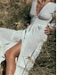 お買い得  白いドレス-女性用 白いドレス マキシドレス ボタン 太ももを分割 バケーション ビーチ ボヘミア ハワイアン Ｖネック 長袖 ピンク グリーン ベージュ カラー