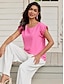 cheap Tank Tops &amp; Camis-Women&#039;s Tank Top Pleated Ruffle Work Daily Vacation Casual Beach Ruffle Sleeve Short Sleeve Crew Neck Pink Summer Spring &amp; Summer