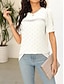 Недорогие Базовые плечевые изделия для женщин-Рубашка Блуза Жен. Черный Белый Розовый Полотняное плетение Аппликация Для улицы Повседневные Мода Круглый вырез Стандартный S