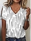 cheap Women&#039;s T-shirts-Women&#039;s T shirt Tee Tie Dye Striped Button Cut Out Print Daily Weekend Fashion Short Sleeve V Neck White Summer
