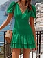 cheap Plain Dresses-Women&#039;s Casual Dress Mini Dress Ruffle Date Vacation Streetwear Casual V Neck Short Sleeve Puff Sleeve Black Orange Green Color