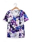 ieftine Tricouri Damă-Pentru femei Tricou Floral Imprimeu Zilnic Modă Manșon scurt În V Bleumarin Vară