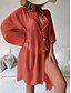 preiswerte Blusenkleider-Damen Weißes Kleid blusenkleid Minikleid Urlaub Strand Baumwolle Basic Modern Hemdkragen Taste Langarm Sommer Frühling Lockere Passform Glatt