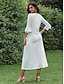 cheap Plain Dresses-Women&#039;s White Dress Midi Dress Ruched Pleated Elegant V Neck Half Sleeve White Color