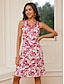 cheap Print Dresses-Women&#039;s Floral Button Print Split Neck Mini Dress Casual Sleeveless Summer Spring