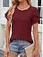 cheap Basic Women&#039;s Tops-T shirt Tee Women&#039;s Black White Pink Plain Ruffle Street Daily Fashion Round Neck Regular Fit S