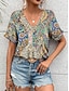 billige T-shirts til kvinde-Dame T-shirt Paisley Daglig Weekend Trykt mønster Gul Kortærmet Mode V-hals Sommer