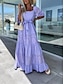 cheap Plain Dresses-Women&#039;s White Dress Maxi Dress Lace Patchwork Date Vacation Streetwear Maxi Square Neck 3/4 Length Sleeve White Pink Purple Color