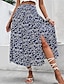 cheap Midi Skirts-Women&#039;s Skirt A Line Midi Skirts Print Split Ends Floral Casual Daily Weekend Summer Polyester Fashion Casual Navy Blue