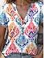 ieftine Tricouri Damă-Pentru femei Tricou Geometric Imprimeu Zilnic Boemia Stilat Manșon scurt În V Albastru piscină Vară