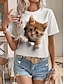 tanie T-shirty damskie-Damskie Podkoszulek 3D cat Zwierzę Nadruk Codzienny Weekend Moda Krótki rękaw Okrągły dekolt Biały Lato
