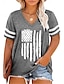 お買い得  レディースＴシャツ-女性用 Tシャツ アメリカの国旗 プリント 週末 アメリカ独立記念日 ファッション 半袖 Ｖネック ブラック 夏