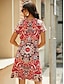 olcso Mintás ruhák-Női hétköznapi ruha Virágos Nyomtatott V-alakú Mini ruha Napi Vakáció Rövid ujjú Nyár Tavasz