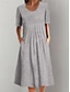 cheap Print Dresses-Women&#039;s Jumper Dress Stripe Ruched Print Crew Neck Midi Dress Elegant Bohemia Home Daily Summer