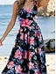 preiswerte Bedruckte Kleider-Damen Blumen Rüschen Rundhalsausschnitt kleid lang Sommer