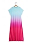 Χαμηλού Κόστους Print Φορέματα-Γυναικεία Βαμβάκι Φόρεμα ριχτό Φόρεμα για τον ήλιο Ombre Διαβάθμιση χρώματος Στάμπα Λαιμόκοψη V Μακρύ φόρεμα Τροπικό Στυλάτο Διακοπές Κοντομάνικο Καλοκαίρι
