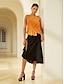 cheap Women&#039;s Skirt-Satin Drawstring Natural Midi Skirt