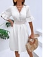 رخيصةأون فساتين عادية-نسائي فستان أبيض فستان قصير مقصوص أنيق كاجوال V رقبة كم قصير أبيض أصفر أزرق اللون