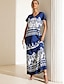 cheap Print Dresses-Women&#039;s Graphic V Neck Maxi Dress Short Sleeve Summer