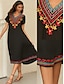 levne vintage jednobarevné šaty-Dámské Výšivka Černé šaty Midi šaty Květinový Do V Krátký rukáv Léto Jaro Černá