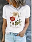 baratos T-Shirts de mulher-Mulheres Camiseta Floral Imprimir Férias Final de semana Moda Manga Curta Decote Redondo Preto Verão