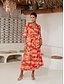 ieftine rochie casual cu imprimeu-Pentru femei Hem Maxi Rochie Maxi Roșu-aprins Manșon Jumate Umbre Imprimare Vară În V Rochii Vacanță S M L