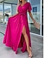 preiswerte schlichte Kleider-Damen Casual kleid Maxidress mit Schnürung Gespleisst Verabredung Urlaub Strassenmode Maxi V Ausschnitt Langarm Fuchsie Aprikose Farbe