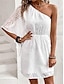 cheap Plain Dresses-Women&#039;s White Dress Mini Dress Chiffon Lace Patchwork Date Vacation Streetwear Basic One Shoulder 3/4 Length Sleeve Black White Color