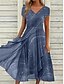 cheap Print Dresses-Women&#039;s Chiffon Casual Dress Chiffon Dress A Line Dress Ombre Marble Ruffle Print V Neck Midi Dress Vacation Short Sleeve Summer