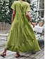 abordables Robes-Femmes Bleu Bleu Ciel Vert Été Printemps Robe maxi Robes en coton et lin Robe Décontractée Basique Moderne Quotidien Week-end Coupe Ample Uni Col en V