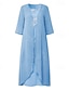 Χαμηλού Κόστους σχεδίαση σετ φορεμάτων-γυναικείο φόρεμα σετ δαντέλα φόρεμα μίντι φόρεμα γαλάζιο πράσινο γκρι μισό μανίκι φλοράλ κεντημένο πολυεπίπεδο συνονθύλευμα καλοκαίρι άνοιξη φθινόπωρο crew λαιμόκοψη κομψό chinoiserie 2023 m l xl xxl