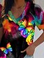 billige Dyr tee-Dame T-shirt Sommerfugl Basale Kortærmet V-hals Almindelige toppe Daglig Weekend Trykt mønster Gul Blå Lyseblå Sommer