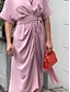 cheap White Casual Dresses-Women&#039;s Shirt Dress Casual Dress Sheath Dress Midi Dress Date Vacation Basic Modern Shirt Collar Ruched Button Short Sleeve Summer Spring Loose Fit Plain