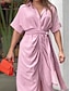 cheap White Casual Dresses-Women&#039;s Shirt Dress Casual Dress Sheath Dress Midi Dress Date Vacation Basic Modern Shirt Collar Ruched Button Short Sleeve Summer Spring Loose Fit Plain