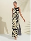 cheap Print Casual Dress-Botanical Print Sleeveless Casual Dress Maxi Dress