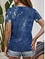 baratos Dia da Independência Top-Camiseta Patriótica Feminina Casual Estampa Bandeira Americana Manga Curta Tops Regulares Gola Redonda Diária Azul Verão