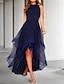 cheap Cocktail Dresses-A-Line Wedding Guest Dress Elegant Cocktail Dresses Prom Asymmetrical High Low Sleeveless Jewel Neck Fall Wedding Crepe Fabric Organza with Pleats 2024