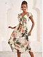 Χαμηλού Κόστους Print Φορέματα-Γυναικεία Σιφόν Φόρεμα σε γραμμή Α Φλοράλ γραβάτα μπροστά Με Βολάν Λαιμόκοψη V Μανίκι Flounce Μίντι φόρεμα Κομψό Καθημερινό Γάμου Διακοπές Αμάνικο Καλοκαίρι