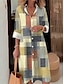 cheap Print Dresses-Women&#039;s Shirt Dress Casual Dress Midi Dress Outdoor Daily Date Polyester Fashion Modern Shirt Collar Button Pocket Long Sleeve Fall Winter Loose Fit Geometric Plaid