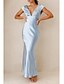 baratos Vestidos para Convidadas de Casamento-Vestido de convidada de casamento sereia azul céu vestido elegante formal black tie até o chão com mangas curtas decote em V charmeuse costas cruzadas com franzido
