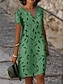 cheap Print Dresses-Women&#039;s Casual Dress Shift Dress Midi Dress Blue Green Short Sleeve Leaf Print Fall Spring Summer V Neck Basic Daily Vacation Summer Dress 2023 S M L XL XXL XXXL
