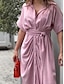 cheap White Casual Dresses-Women&#039;s Shirt Dress Casual Dress Sheath Dress Midi Dress Date Vacation Basic Modern Shirt Collar Ruched Button Short Sleeve Summer Spring Loose Fit Plain
