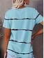 abordables T-shirt rayé et géométrique-t-shirt femme décontracté imprimé manches courtes hauts réguliers col en V quotidien noir rose bleu été