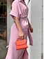 cheap White Casual Dresses-Women&#039;s Shirt Dress Casual Dress Sheath Dress Midi Dress Date Vacation Basic Modern Shirt Collar Ruched Button Short Sleeve Summer Spring Loose Fit Plain