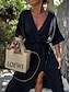 voordelige Jurken-Dames Zwart Wit Abrikoos Zomer Lente Halflange jurk Linnen-geïnspireerde jurken Basic Casual Vakantie Dagelijks Ruim Passend Effen V-hals