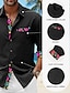 abordables chemises en lin pour hommes-Homme Chemise Chemise Lin Chemisette Chemise d&#039;été Tenues de plage Chemise boutonnée Floral Vacances Curise Noir Blanche Rose Claire Bleu manche longue Revers Printemps &amp; Automne Vêtement Tenue