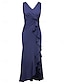 tanie Sukienki na przyjęcia-Damskie Bodycon Sukienka maxi Falbana Rozcięcie Spotkanie towarzyskie Elegancja Formalny W serek Bez rękawów Czarny Wino Granatowy Kolor