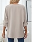 preiswerte Einfache Blusen-Damen Hemd Elegante Oberteile Gerafft Elegant Dreiviertelarm V Ausschnitt Schwarz Weiß Pudriges Rosa Khaki Frühling &amp; Sommer