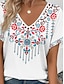 billige Boho t-skjorte-kvinners t-skjorte boho kortermet vanlige topper v-hals daglig hvit sommer