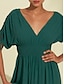 abordables robe décontractée-Robe longue en mousseline de soie pour femmes, col licou, col en V, dos nu, smockée, vert